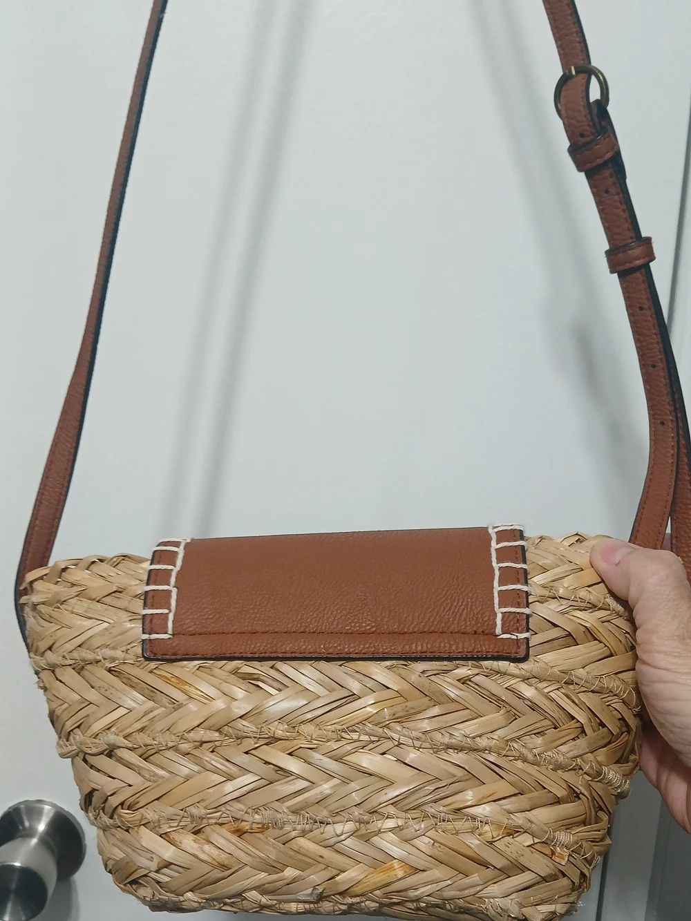 Universal Thread Brown Leather-Trim Woven Crossbody